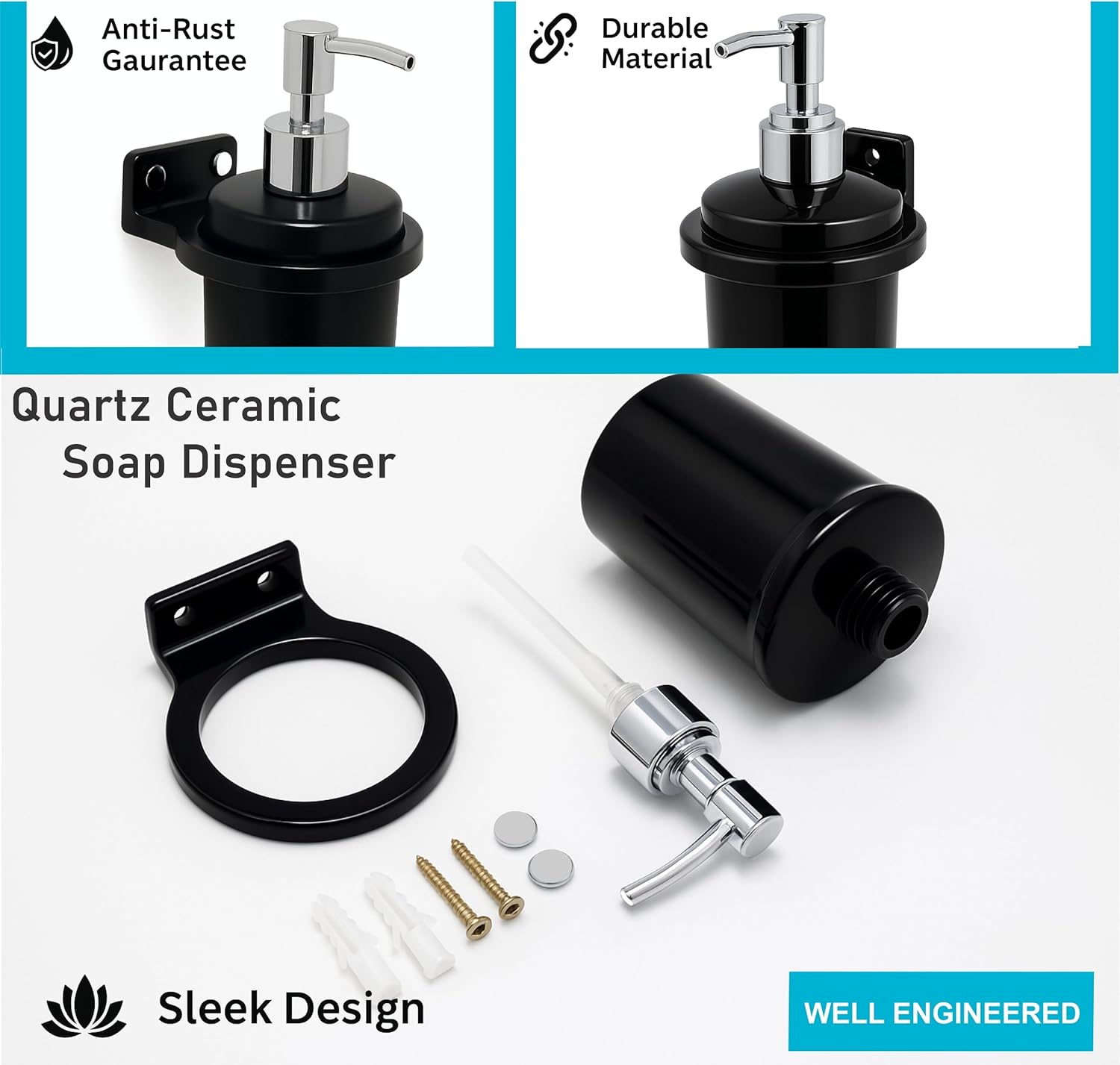 Black Soap Dispenser Unbreakable Abs Ceramic Finish (RB-124)